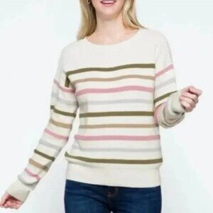 NWOT Stitch Fix Design History Striped Cotton Ida Waffle Knit Sweater Small